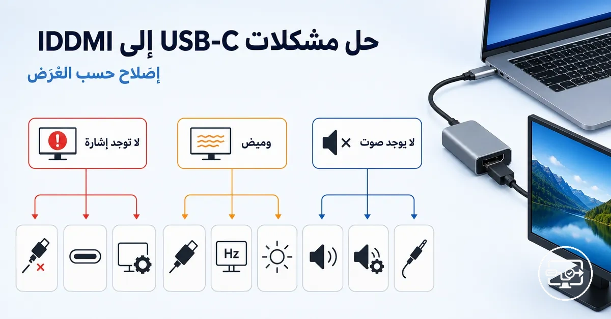 مسار حل مشكلات توافق USB-C إلى HDMI حسب العَرَض مثل عدم وجود إشارة أو وميض