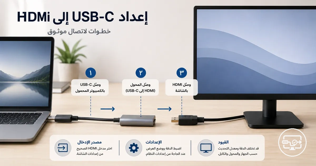 إعداد USB-C إلى HDMI خطوة بخطوة مع ترتيب التوصيل الصحيح