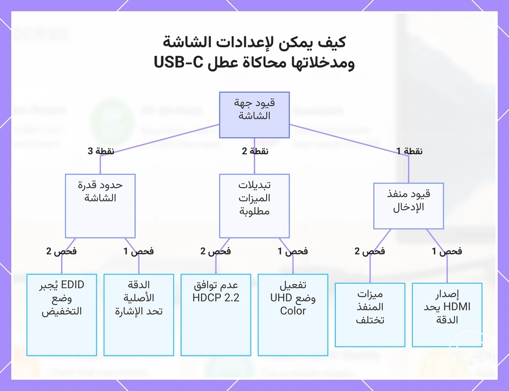كيف يمكن لإعدادات الشاشة ومدخلاتها محاكاة عطل USB-C