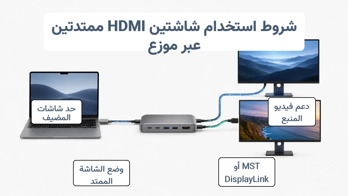شروط التوافق لقاعدة USB-C لتمديد شاشتين HDMI