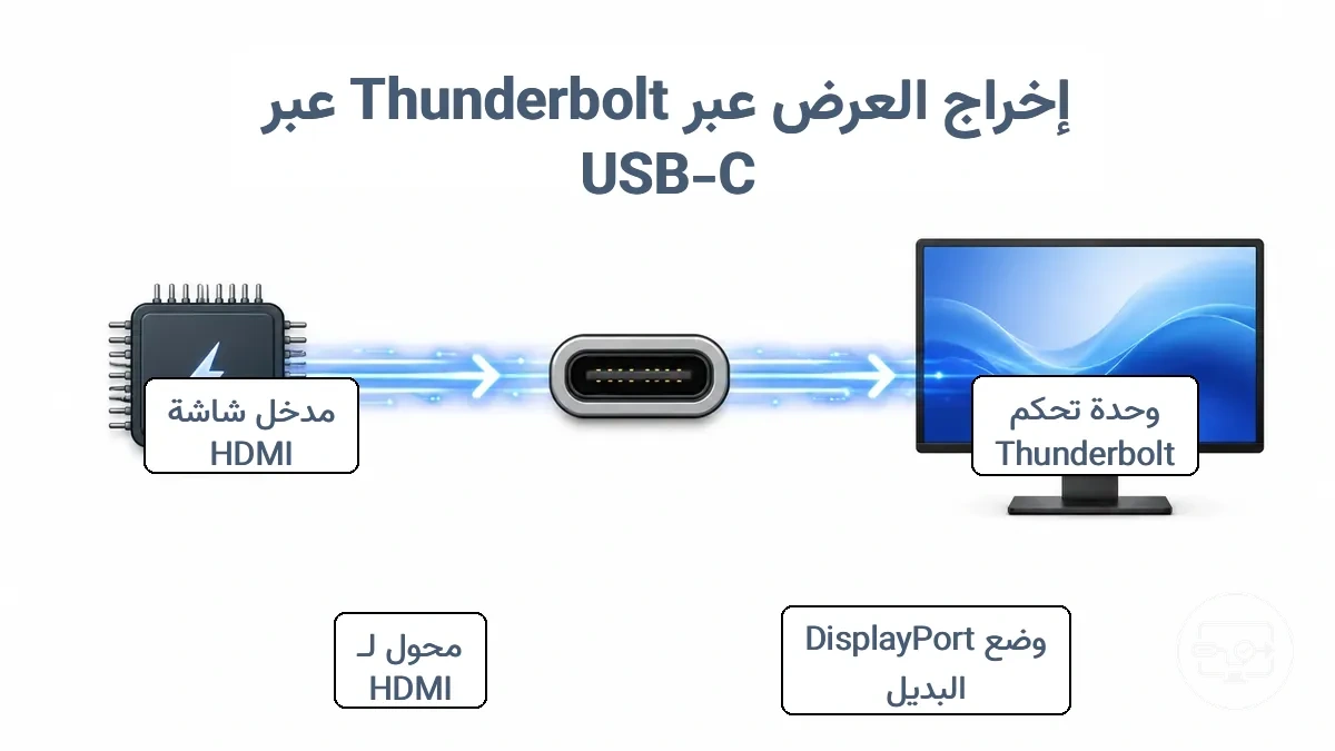 تدفق الإشارة من وحدة تحكم Thunderbolt إلى شاشة HDMI
