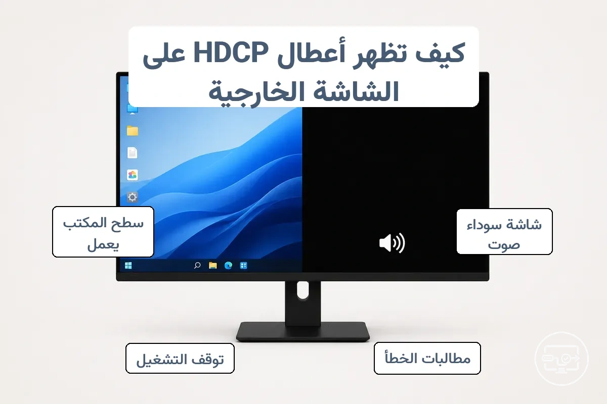 رسم بياني يقارن مؤشرات حظر HDCP مقابل مؤشرات عدم وجود إشارة على الشاشة الخارجية