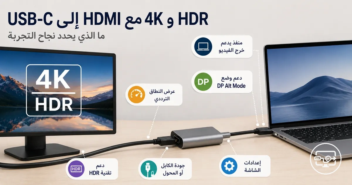 توافق USB-C إلى HDMI مع 4K وHDR مع متطلبات أداء بأسلوب ملصقات