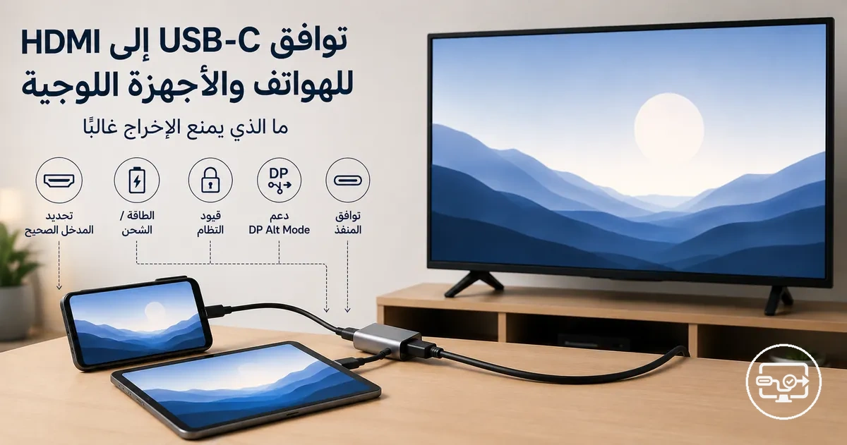 توافق USB-C إلى HDMI على الهاتف أو الجهاز اللوحي عند التوصيل بتلفاز أو شاشة