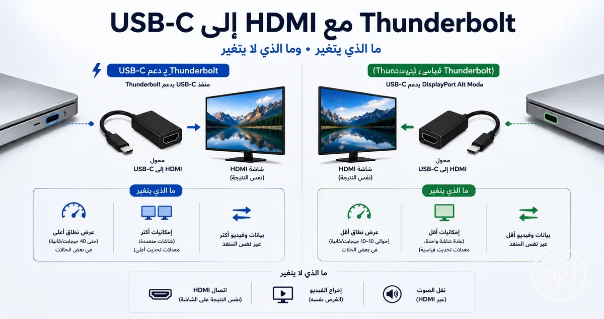 مقارنة توافق USB-C إلى HDMI توضح اختلافات Thunderbolt عن USB-C القياسي