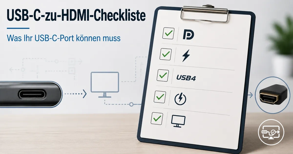 Checkliste für USB-C-zu-HDMI-Anforderungen, um Videoausgabe am USB-C-Port zu prüfen