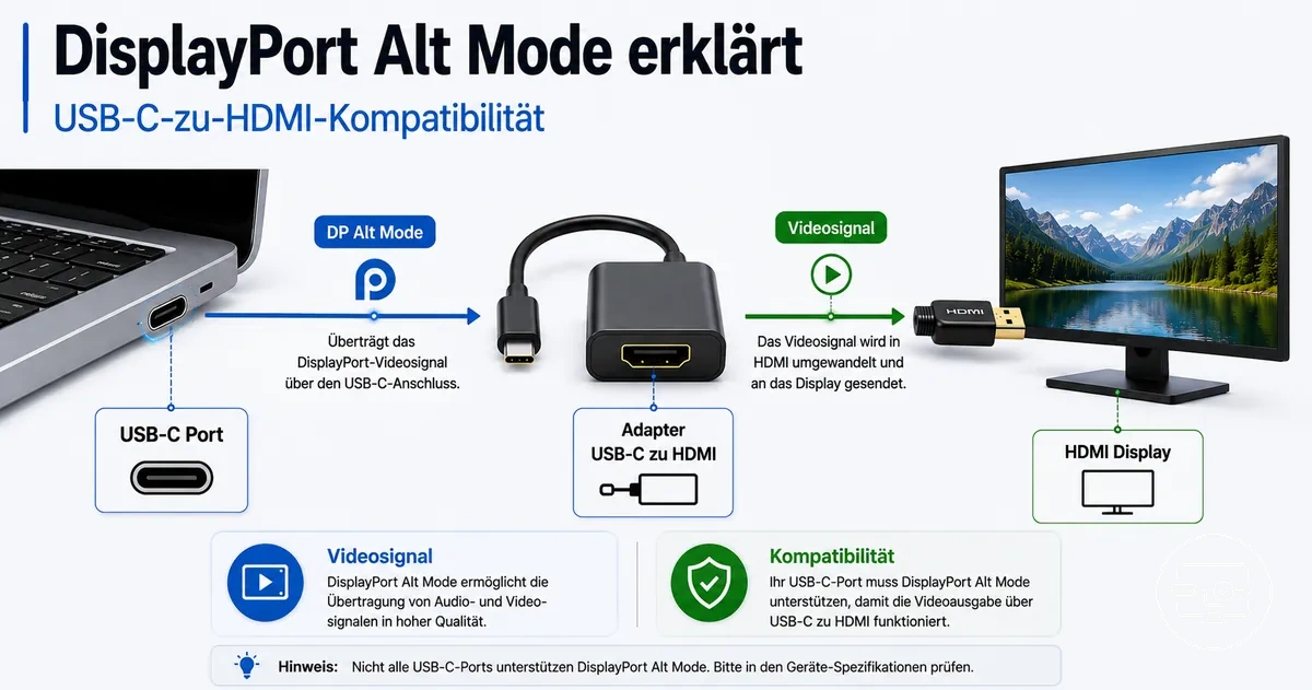 Schaubildartige Erklärung des DisplayPort Alt Mode für USB-C-zu-HDMI-Kompatibilität