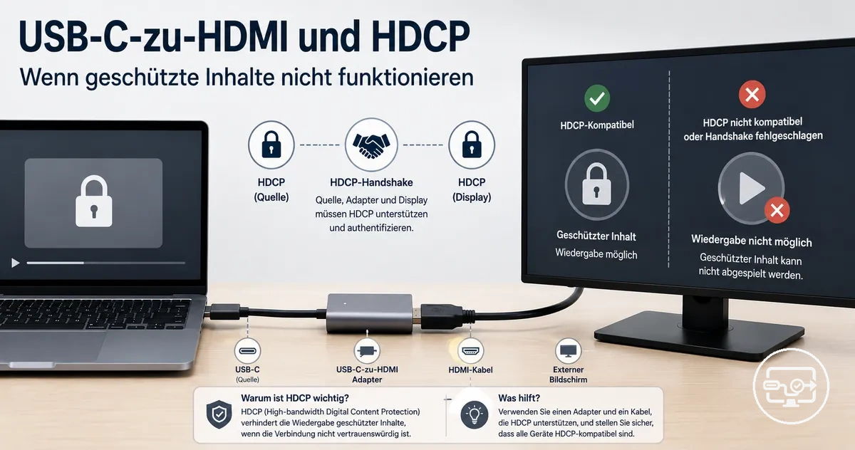 USB-C-zu-HDMI-Kompatibilität mit HDCP bei der Wiedergabe geschützter Inhalte