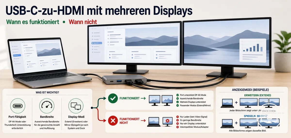 USB-C-zu-HDMI für mehrere Displays mit erweitertem Desktop und Multi-Monitor-Setup