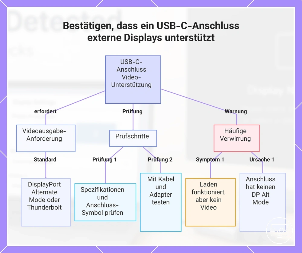 Bestätigen, dass ein USB-C-Anschluss externe Displays unterstützt