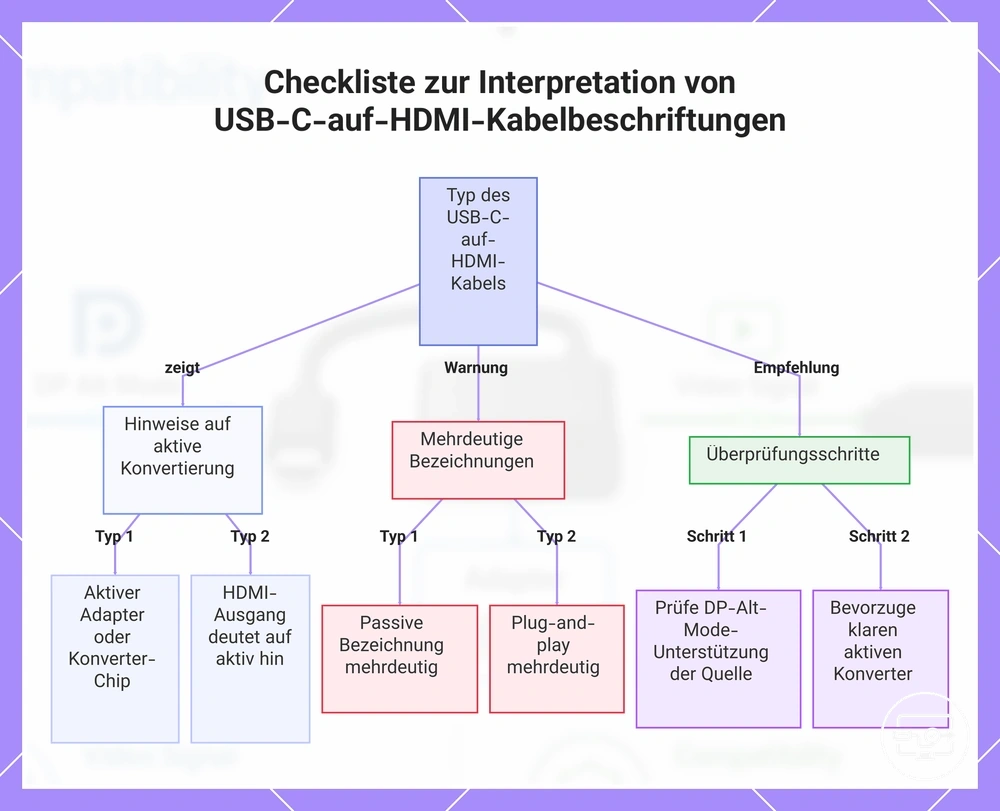 Checkliste zur Interpretation von USB-C-auf-HDMI-Kabelbeschriftungen