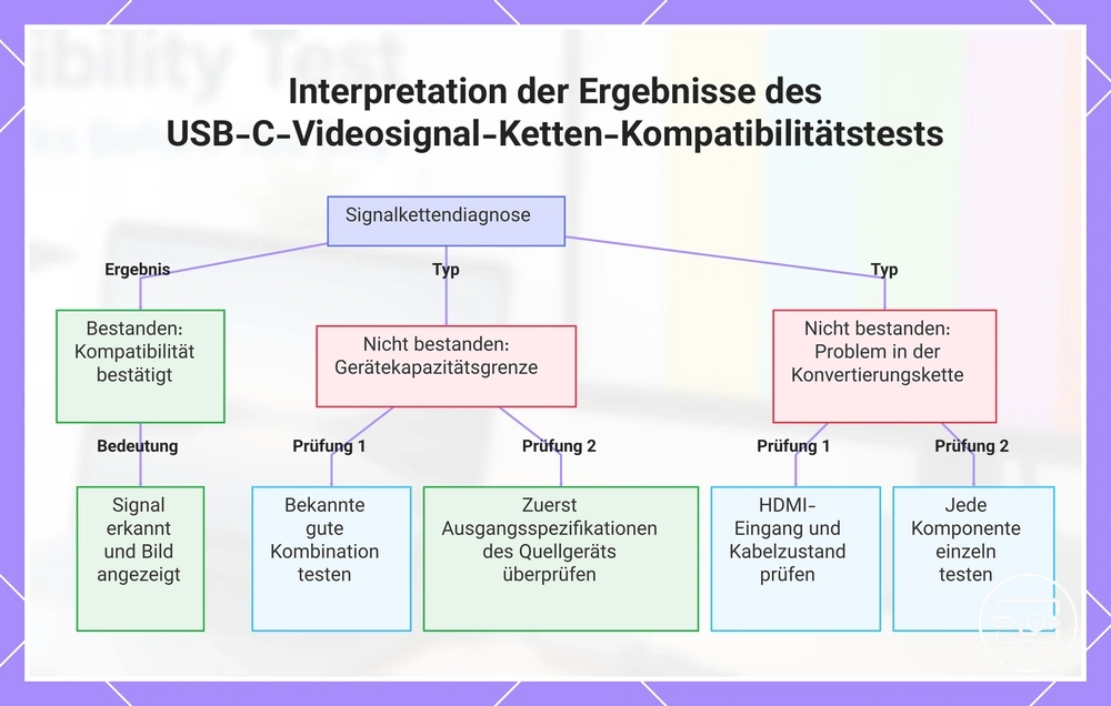 Interpretation der Ergebnisse des USB-C-Videosignal-Ketten-Kompatibilitätstests