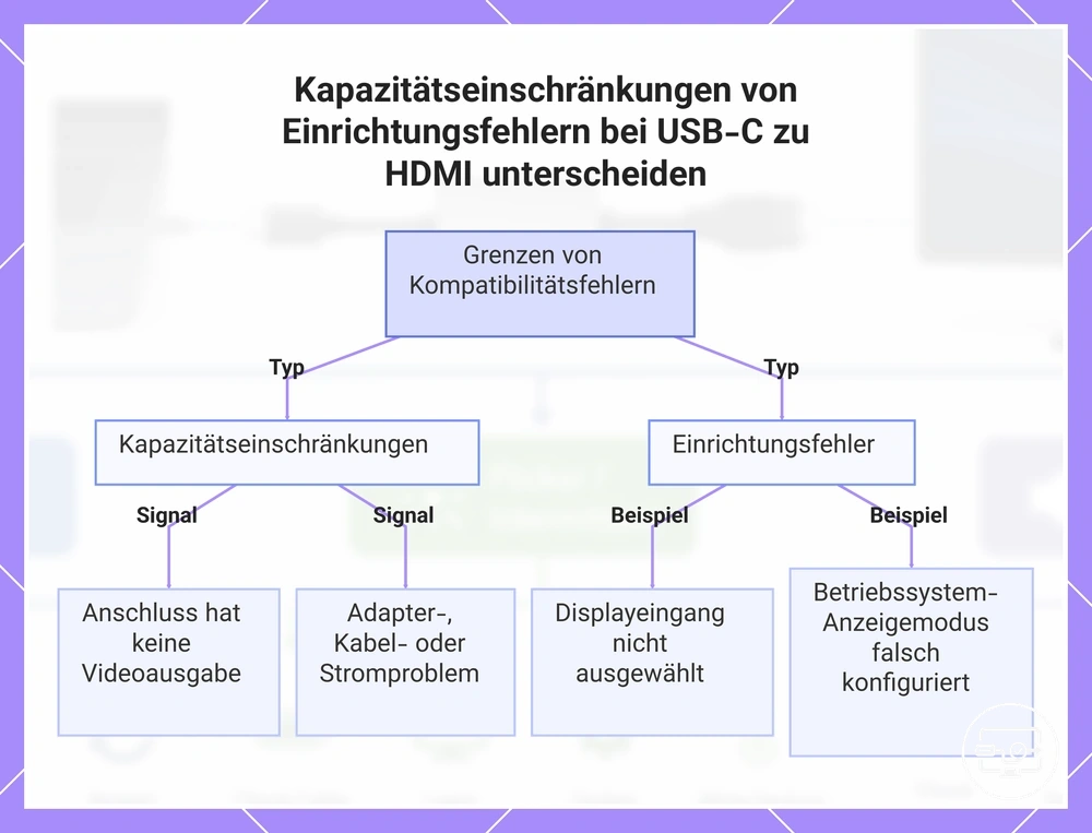 Kapazitätseinschränkungen von Einrichtungsfehlern bei USB-C zu HDMI unterscheiden
