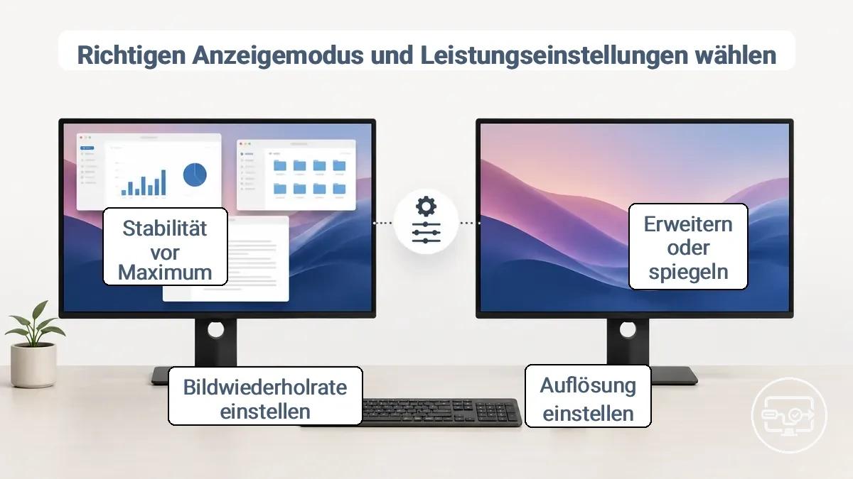 Vergleich der USB-C-zu-HDMI-Anzeigemodi: Spiegelung versus Erweiterung und wo Auflösungs-/Bildwiederholfrequenz-Einstellungen die Stabilität beeinflussen.