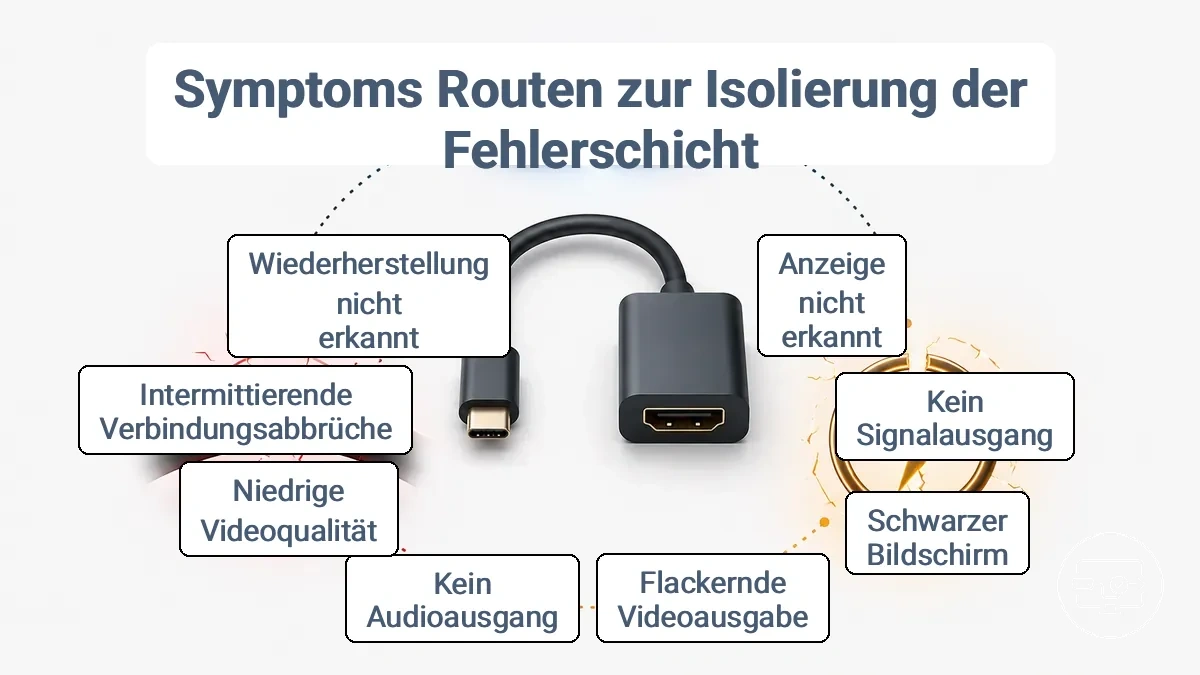 Symptom-zu-Ebene-Zuordnung für die Fehlerbehebung bei USB-C-zu-HDMI
