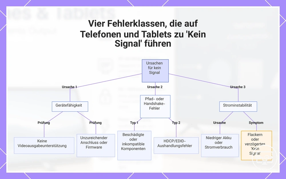 Vier Fehlerklassen, die auf Telefonen und Tablets zu 'Kein Signal' führen