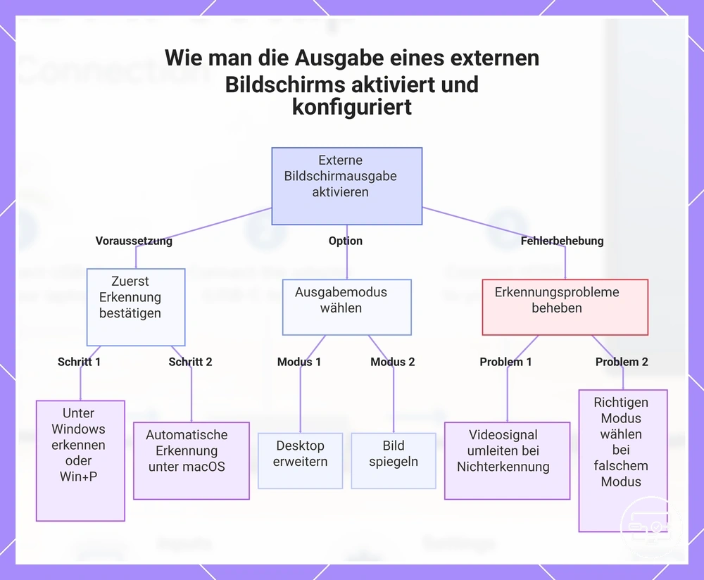 Wie man die Ausgabe eines externen Bildschirms aktiviert und konfiguriert