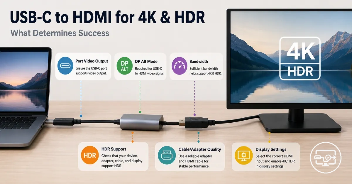 USB-C to HDMI compatibility for 4K and HDR with label-style performance requirements