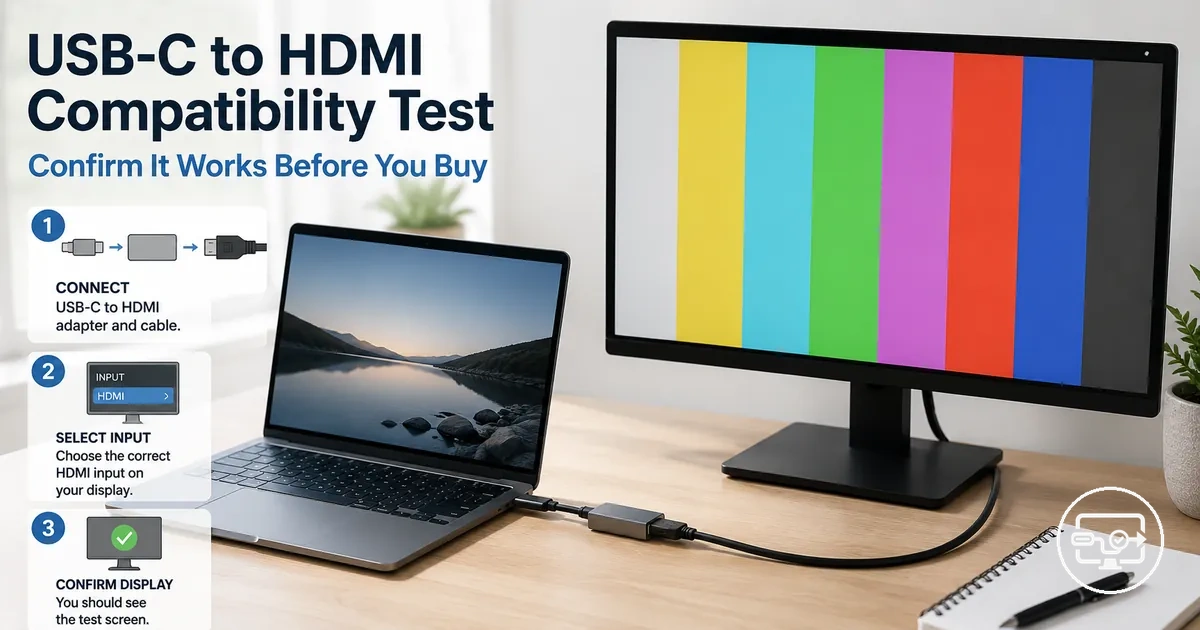 USB-C to HDMI compatibility test setup showing device connected to an external display