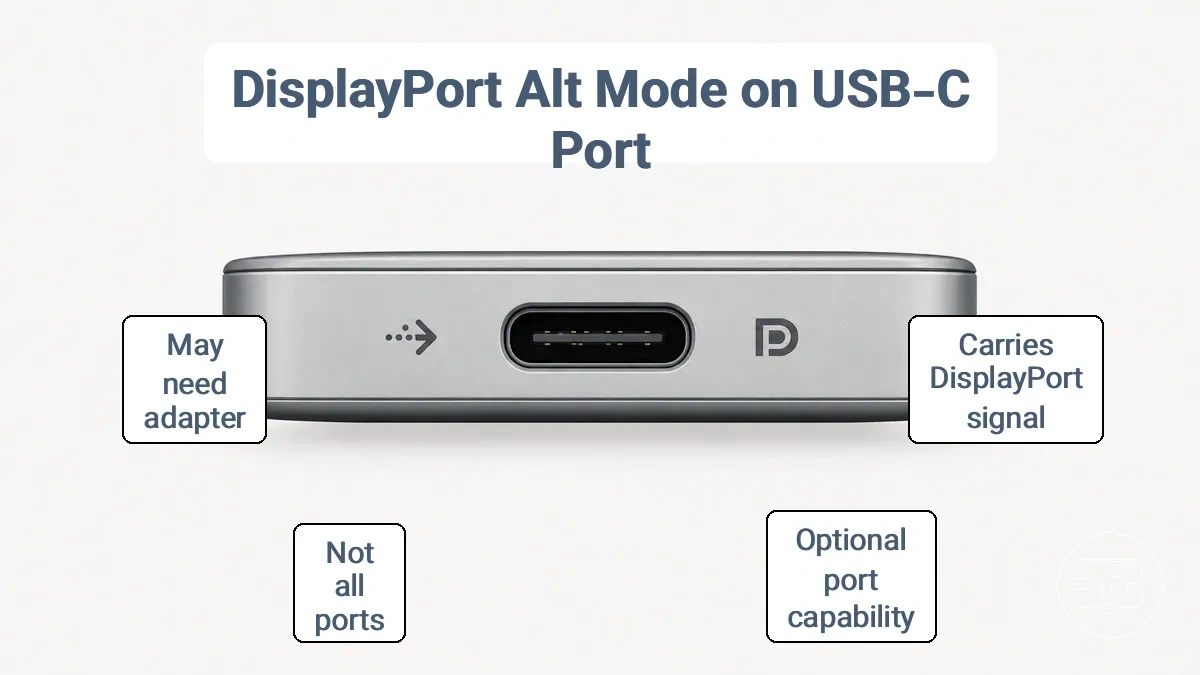 USB-C port markings indicating DisplayPort Alt Mode support and ambiguity of labels