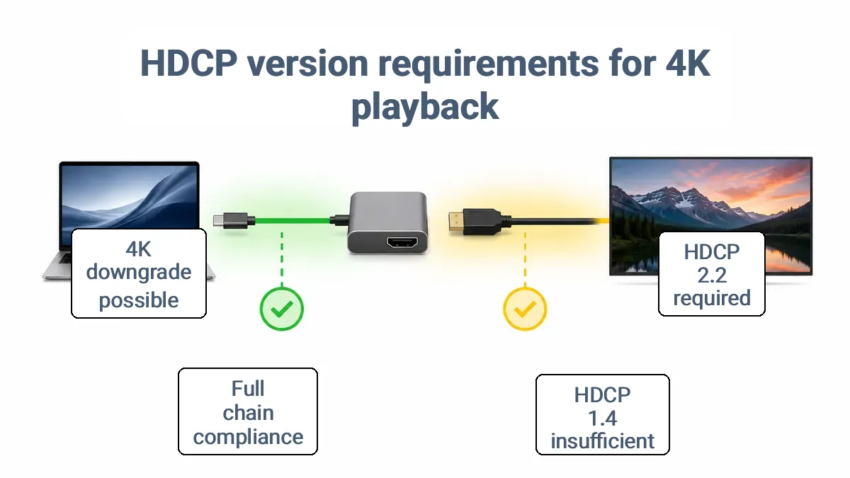 HDCP version comparison for 4K playback chain