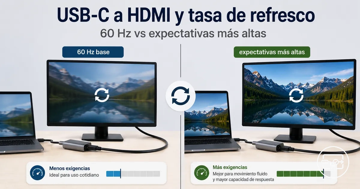 Comparacion de tasa de refresco en compatibilidad USB-C a HDMI con base 60 Hz