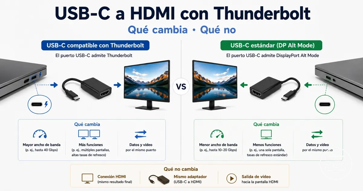 Comparación de compatibilidad USB-C a HDMI: Thunderbolt frente a USB-C estándar
