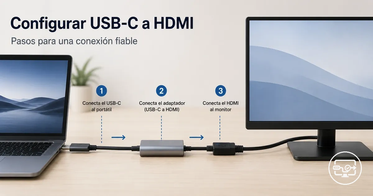 Configuración paso a paso de USB-C a HDMI mostrando el orden correcto de conexión