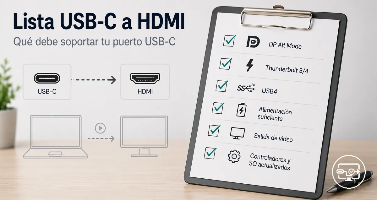 Lista de requisitos para confirmar compatibilidad USB-C a HDMI y salida de vídeo