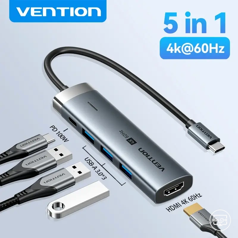 Hub USB-C con HDMI 5 en 1, 4K 60 Hz