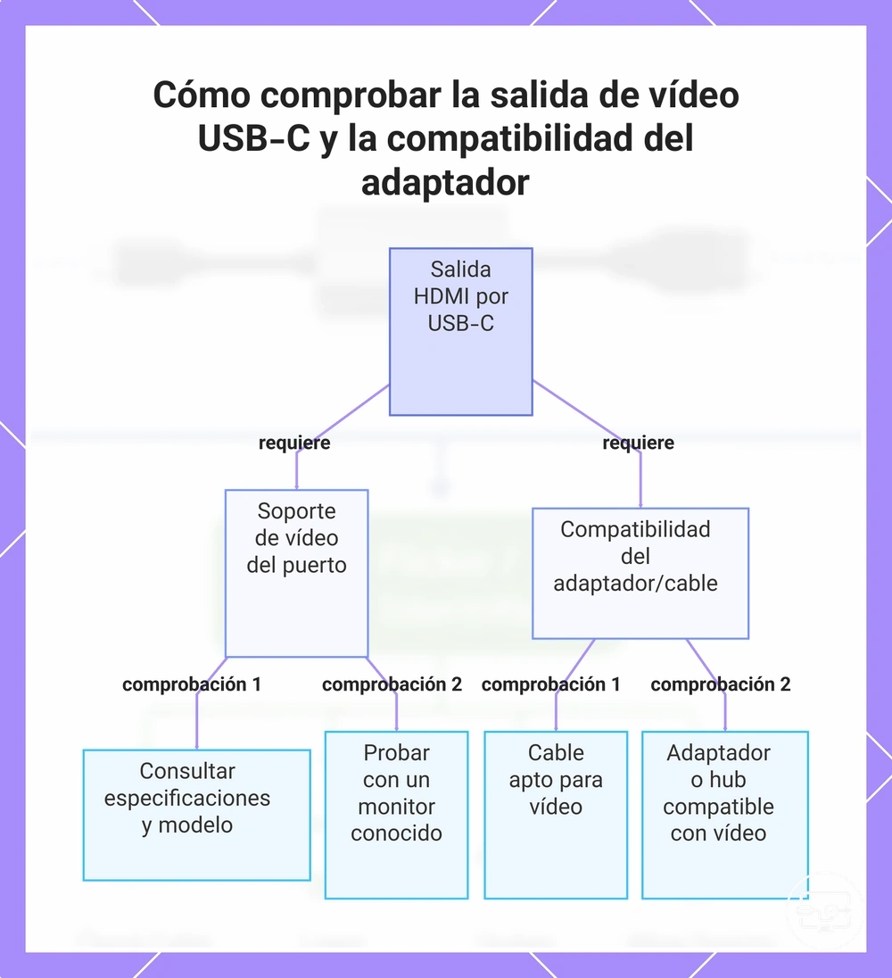 Cómo comprobar la salida de vídeo USB-C y la compatibilidad del adaptador