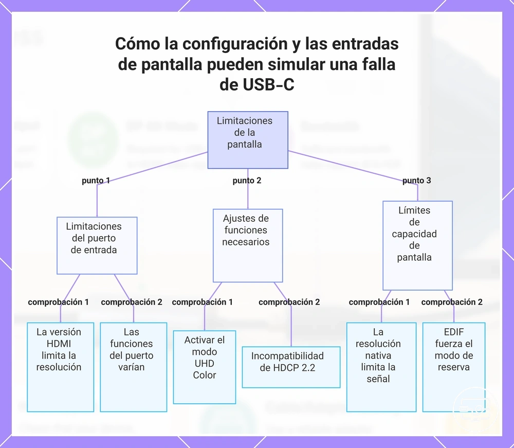 Cómo la configuración y las entradas de pantalla pueden simular una falla de USB-C