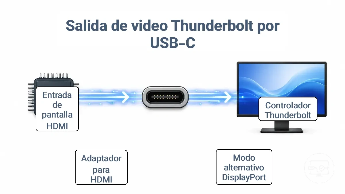 Flujo de señal desde el controlador Thunderbolt a la pantalla HDMI
