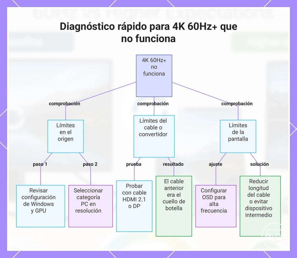 Diagnóstico rápido para 4K 60Hz+ que no funciona