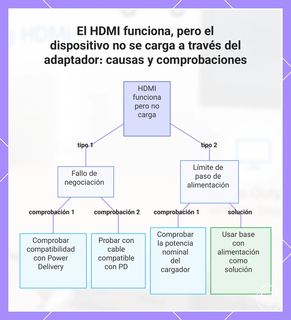El HDMI funciona, pero el dispositivo no se carga a través del adaptador: causas y comprobaciones