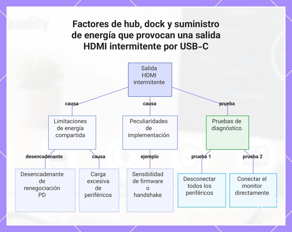 Factores de hub, dock y suministro de energía que provocan una salida HDMI intermitente por USB-C