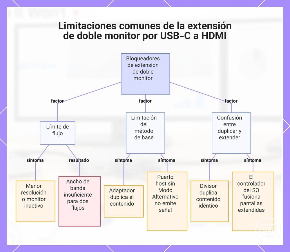 Limitaciones comunes de la extensión de doble monitor por USB-C a HDMI