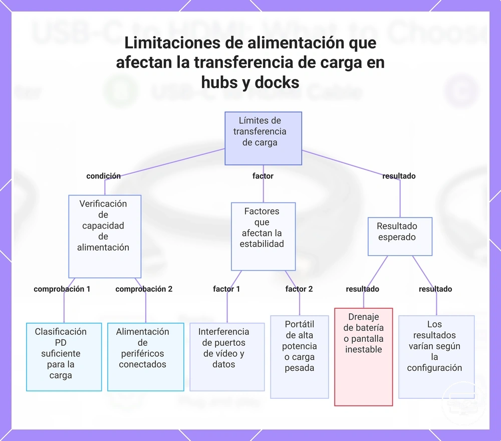 Limitaciones de alimentación que afectan la transferencia de carga en hubs y docks