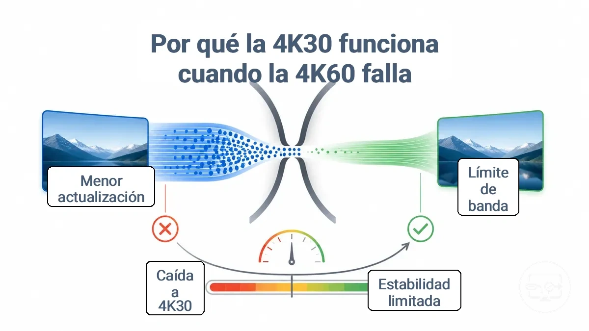 Gráfico comparativo que muestra por qué algunas configuraciones USB-C a HDMI se degradan de 4K60 a 4K30
