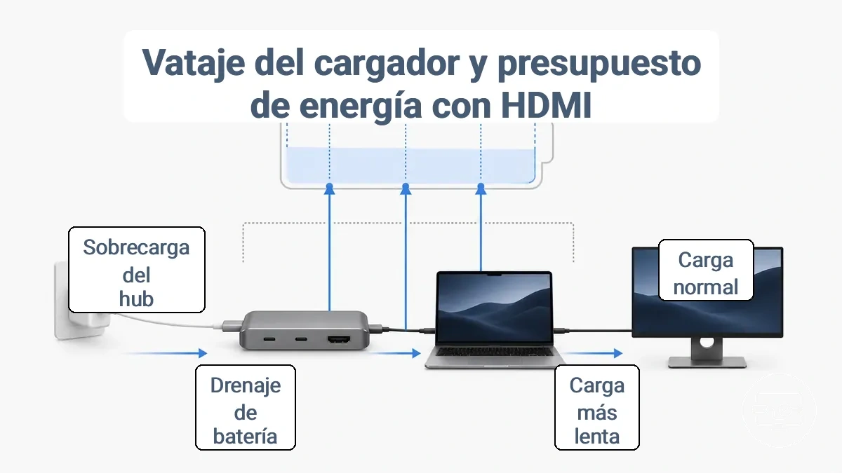 Diagrama que muestra el cálculo del presupuesto de energía que resta el consumo interno del concentrador y la carga del monitor de la potencia del cargador