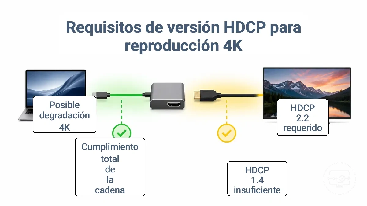 Comparación de versiones HDCP para la cadena de reproducción 4K