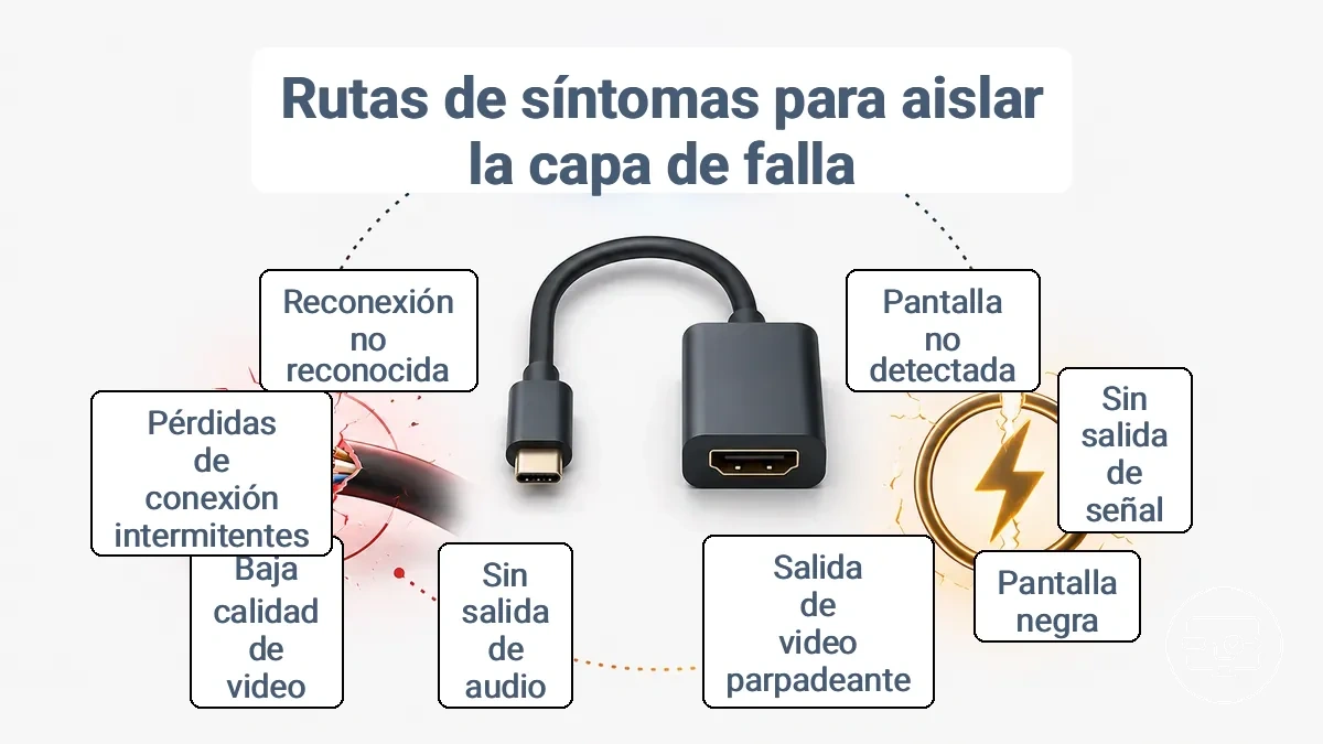 Correspondencia de síntoma a capa para solucionar problemas USB-C a HDMI