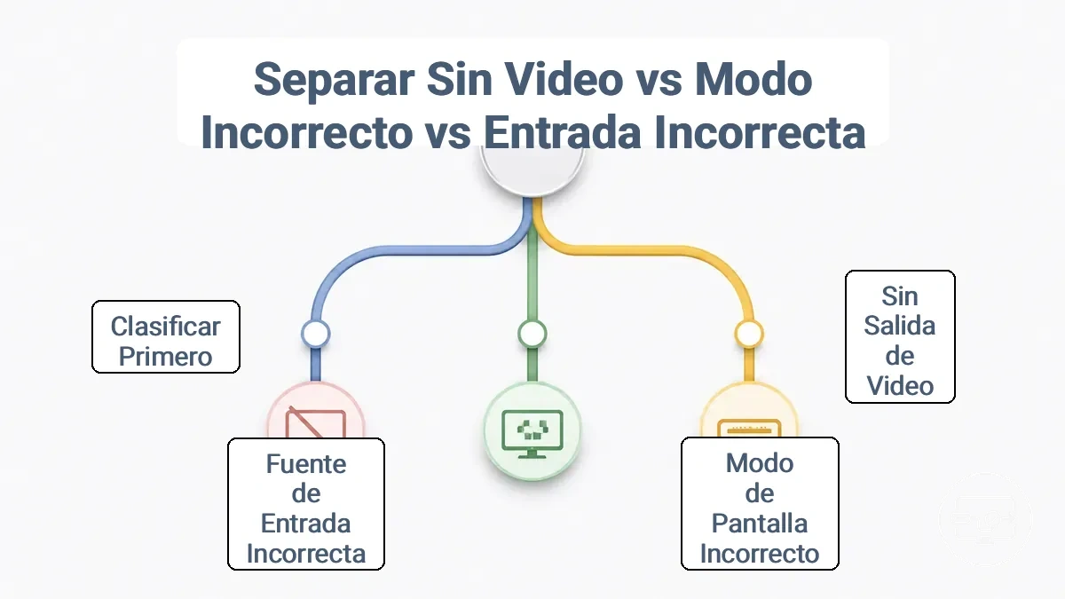 Clasificación en árbol de decisión de los grupos sin salida de video, modo de pantalla incorrecto y fuente de entrada incorrecta
