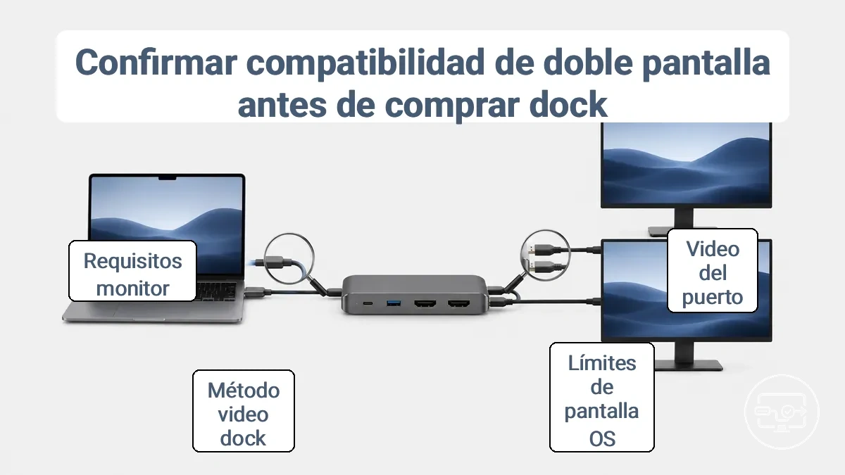 Verificación de compatibilidad con dos monitores: revisión de puertos, método del dock y requisitos del monitor