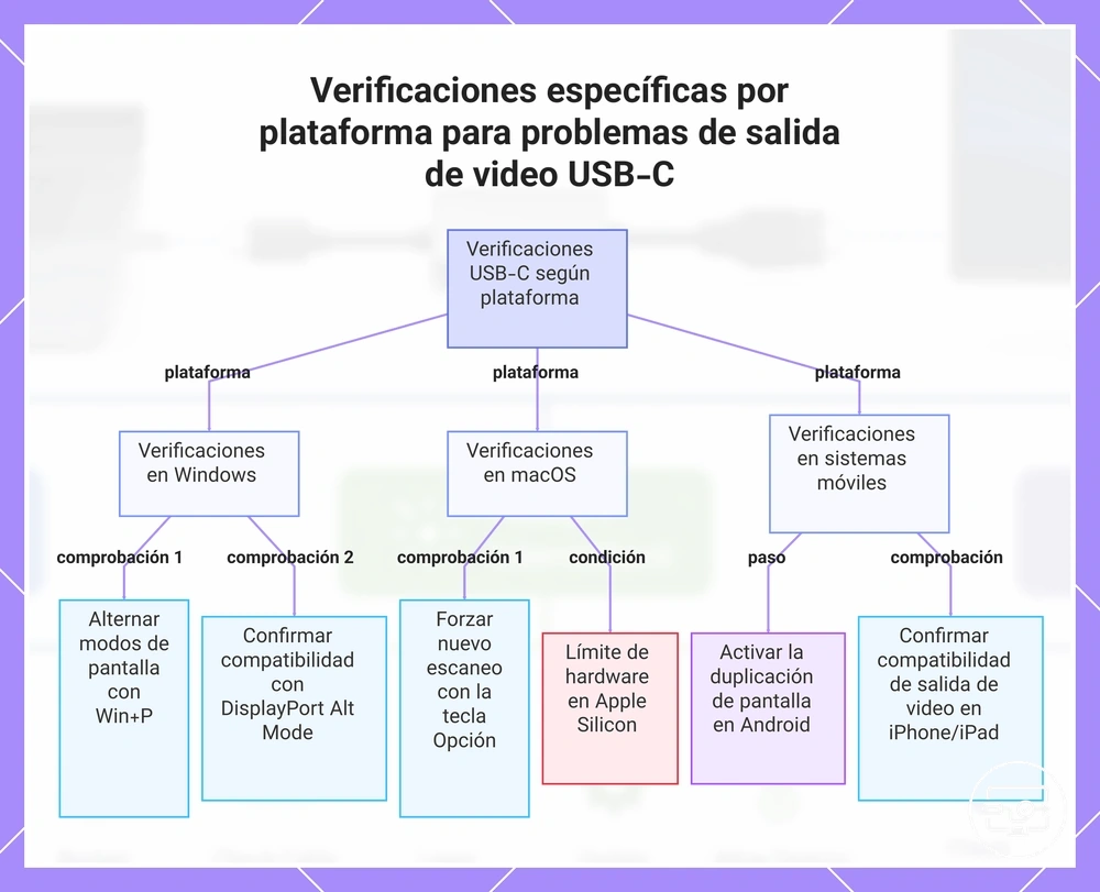 Verificaciones específicas por plataforma para problemas de salida de video USB-C
