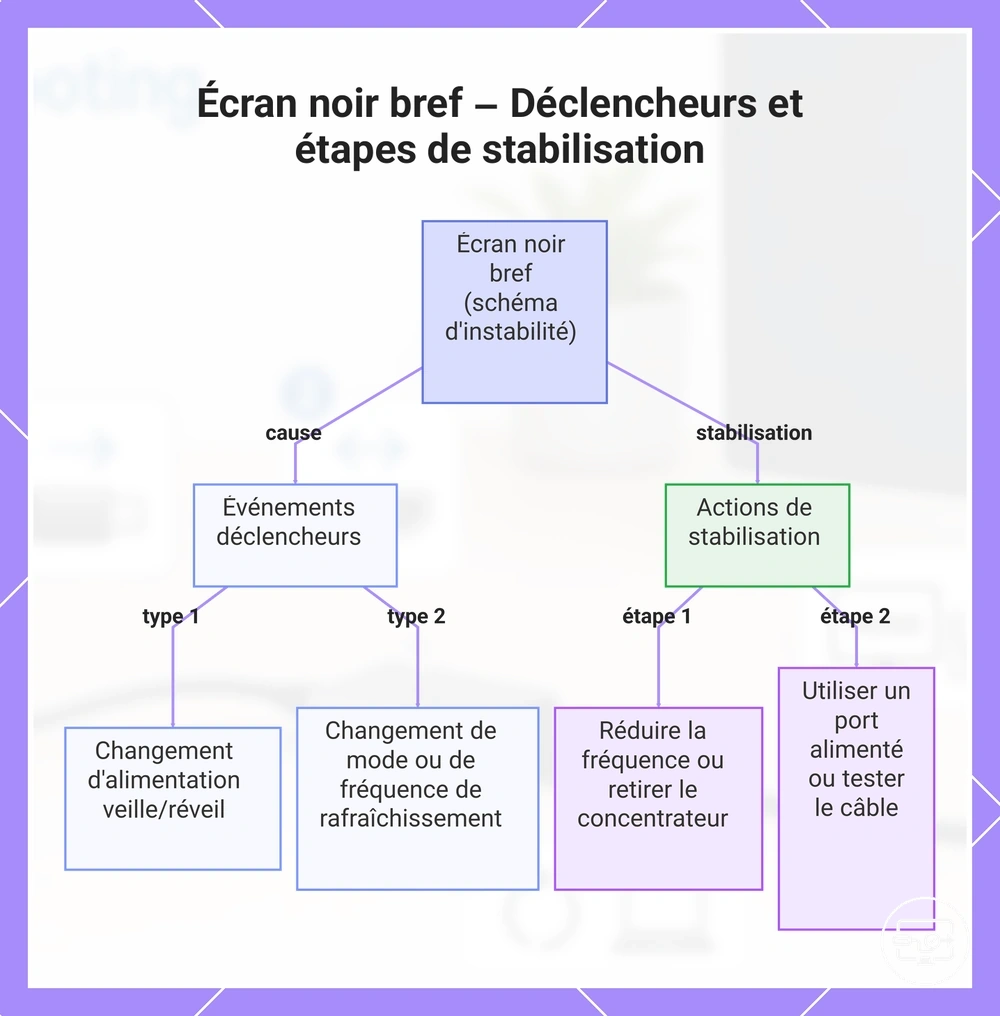 Écran noir bref – Déclencheurs et étapes de stabilisation
