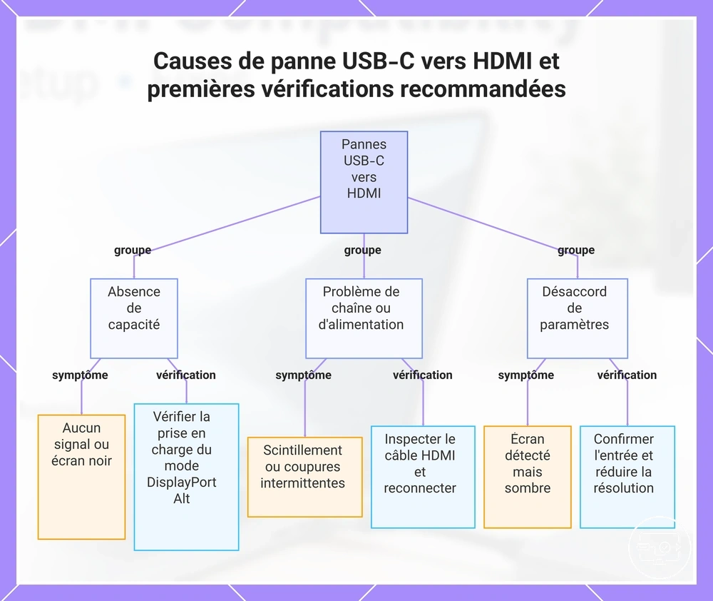 Causes de panne USB-C vers HDMI et premières vérifications recommandées
