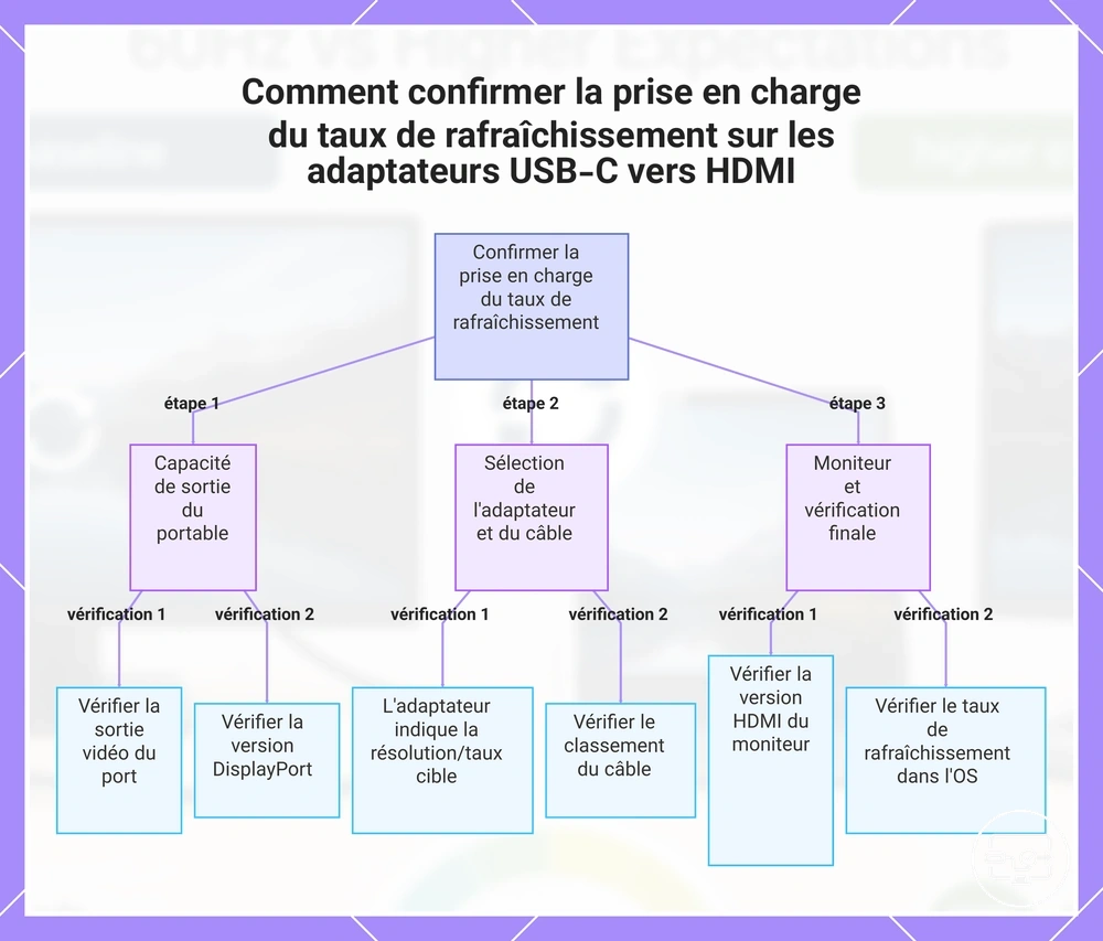 Comment confirmer la prise en charge du taux de rafraîchissement sur les adaptateurs USB-C vers HDMI