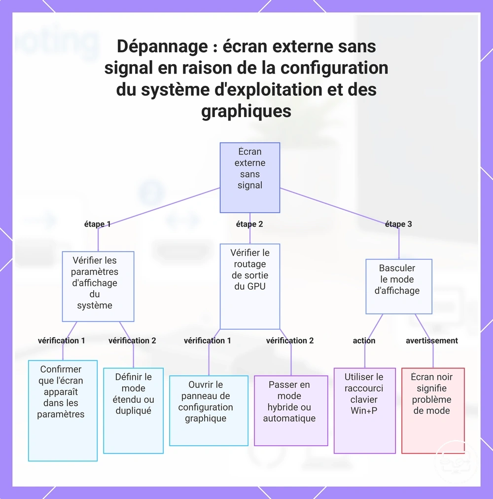 Dépannage : écran externe sans signal en raison de la configuration du système d'exploitation et des graphiques