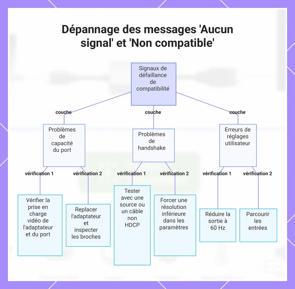 Dépannage des messages 'Aucun signal' et 'Non compatible'
